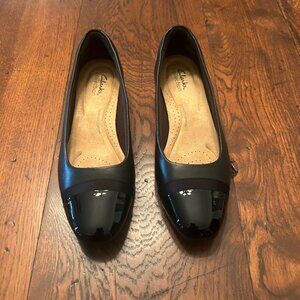 Clarks black leather and patent shoes